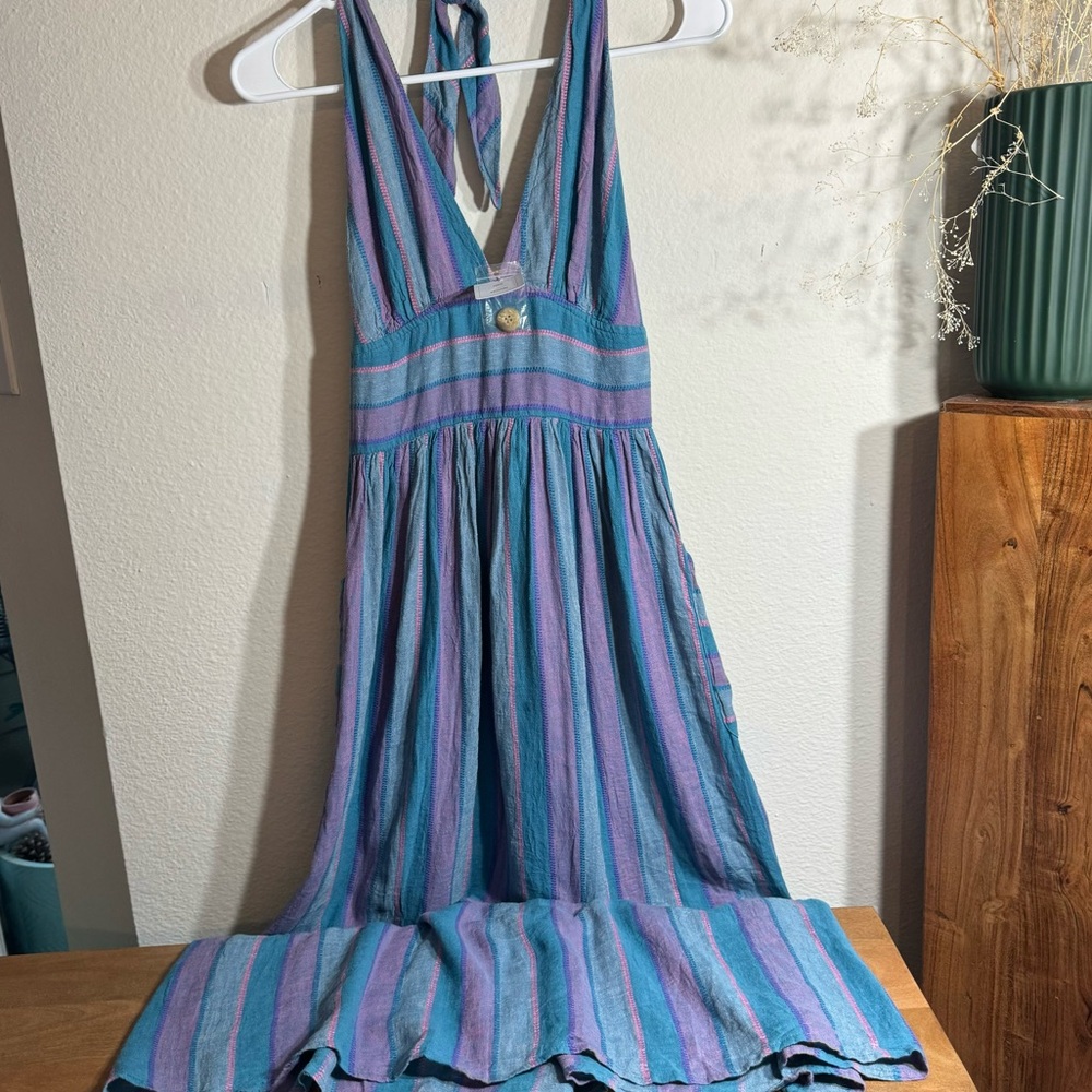 NWT Urban Outfitters Betsey Linen Halter Midi Dress 55% Linen - Picture 10 of 16